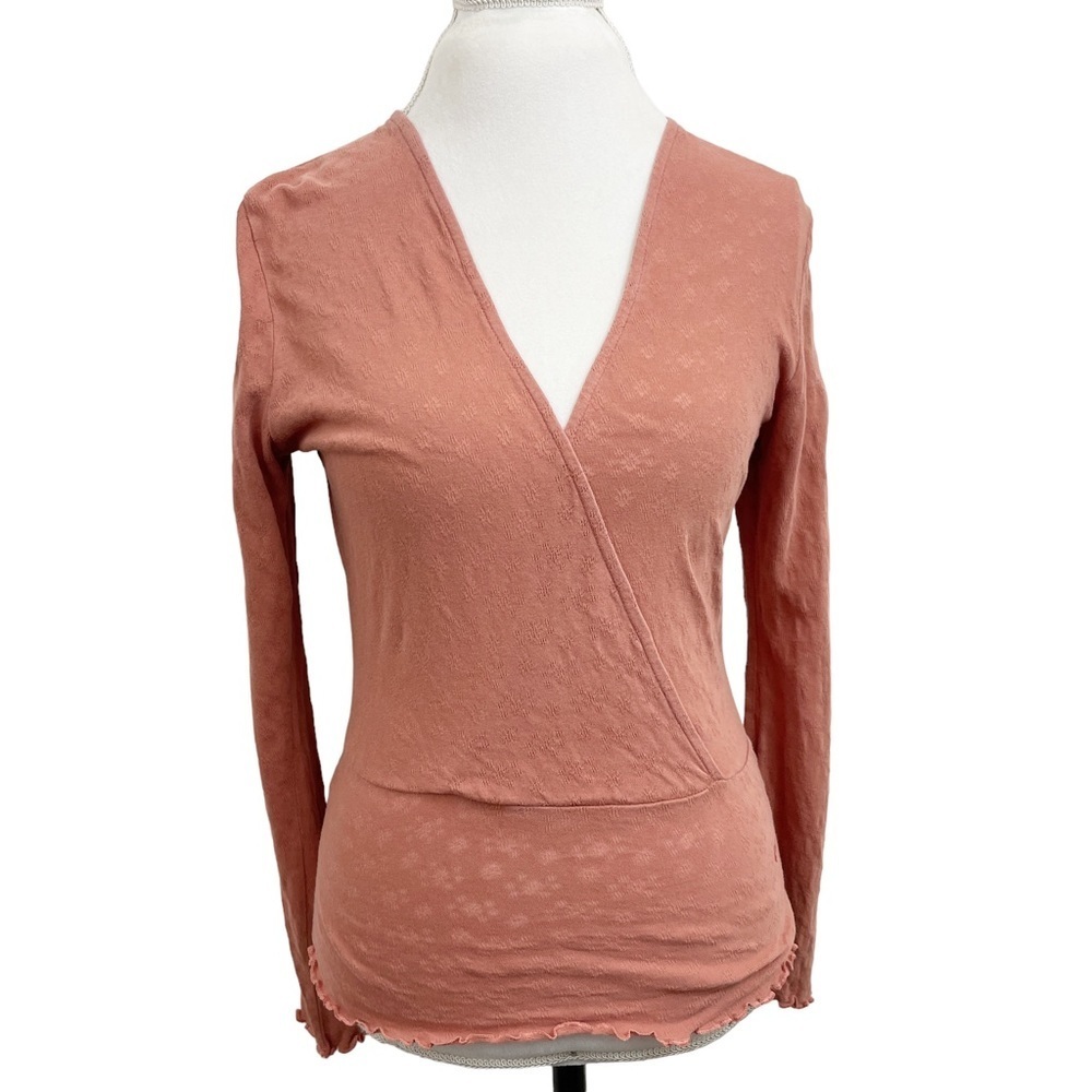 Leon & Harper Knit Peplum Top Large Surplice 100% Cotton Terracotta